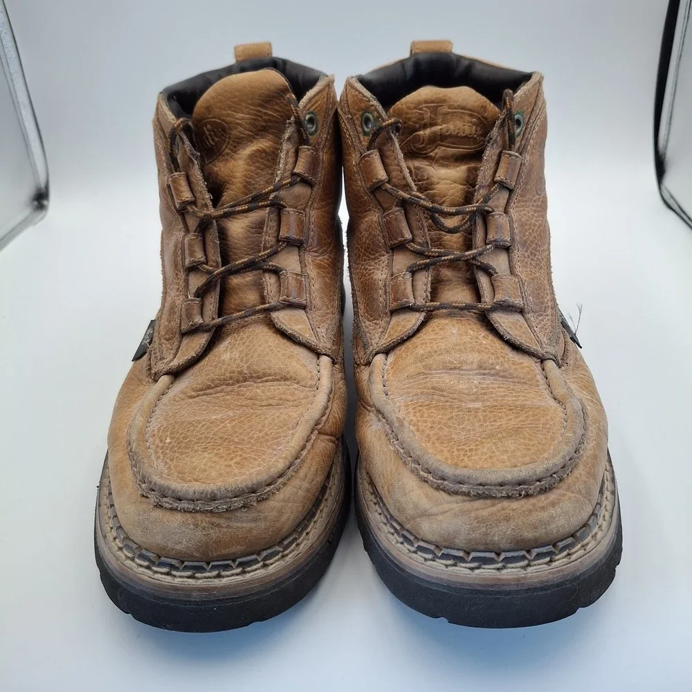 Justin Men's 12 M Leather Moc Toe Ankle Boots Brown Chukka Work Casual 988 Laced